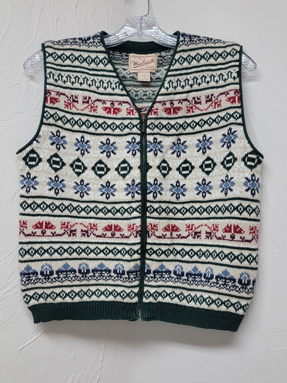 VTG Woolrich Womens Sweater Vest Zip Fair Isle Nordic Cottagecore Cabin Holiday